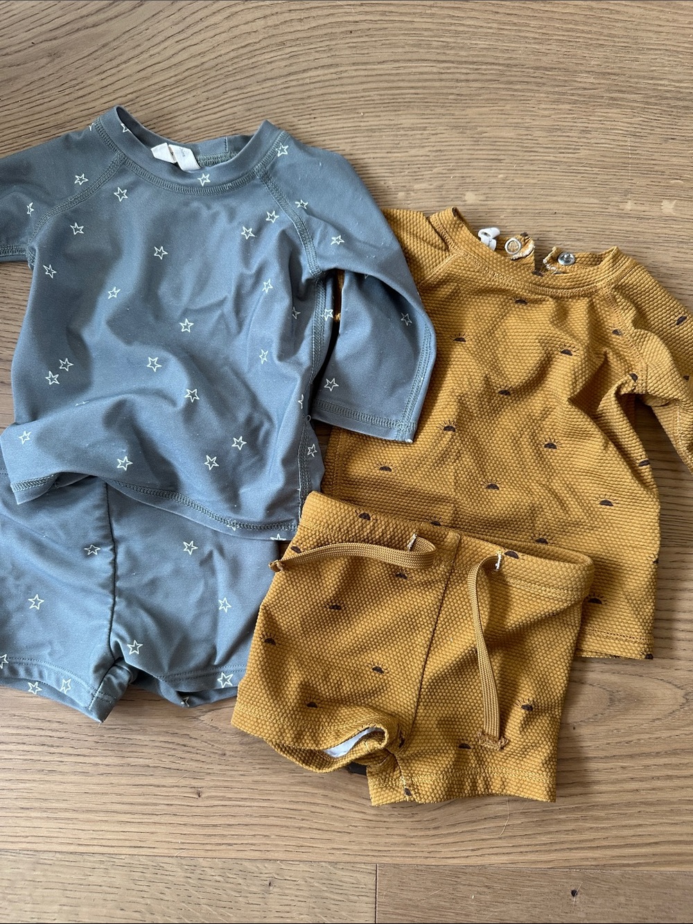 Baby boy two-Piece swim Sets in Slate & Mustard